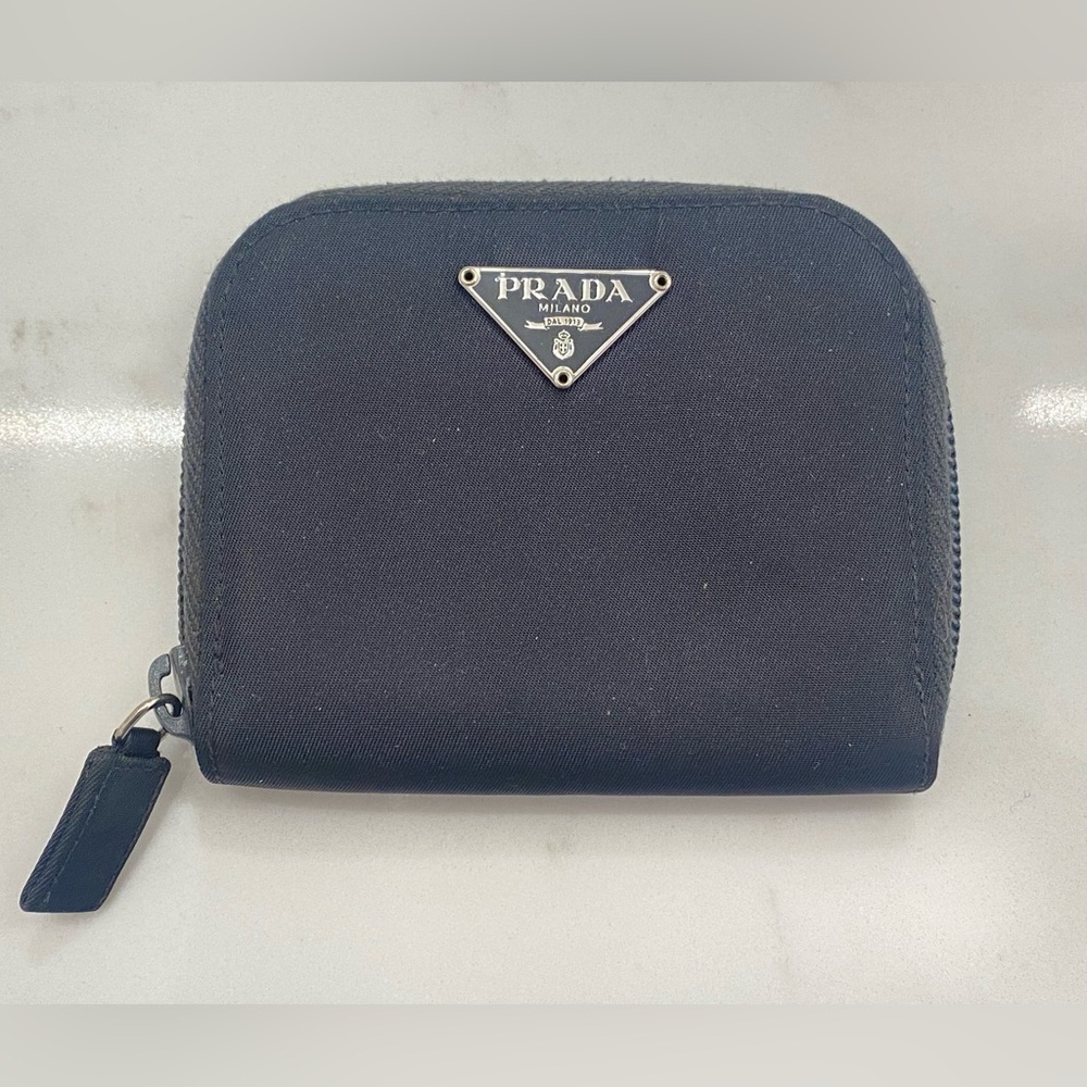 Prada dark gray/black mini wallet / card holder